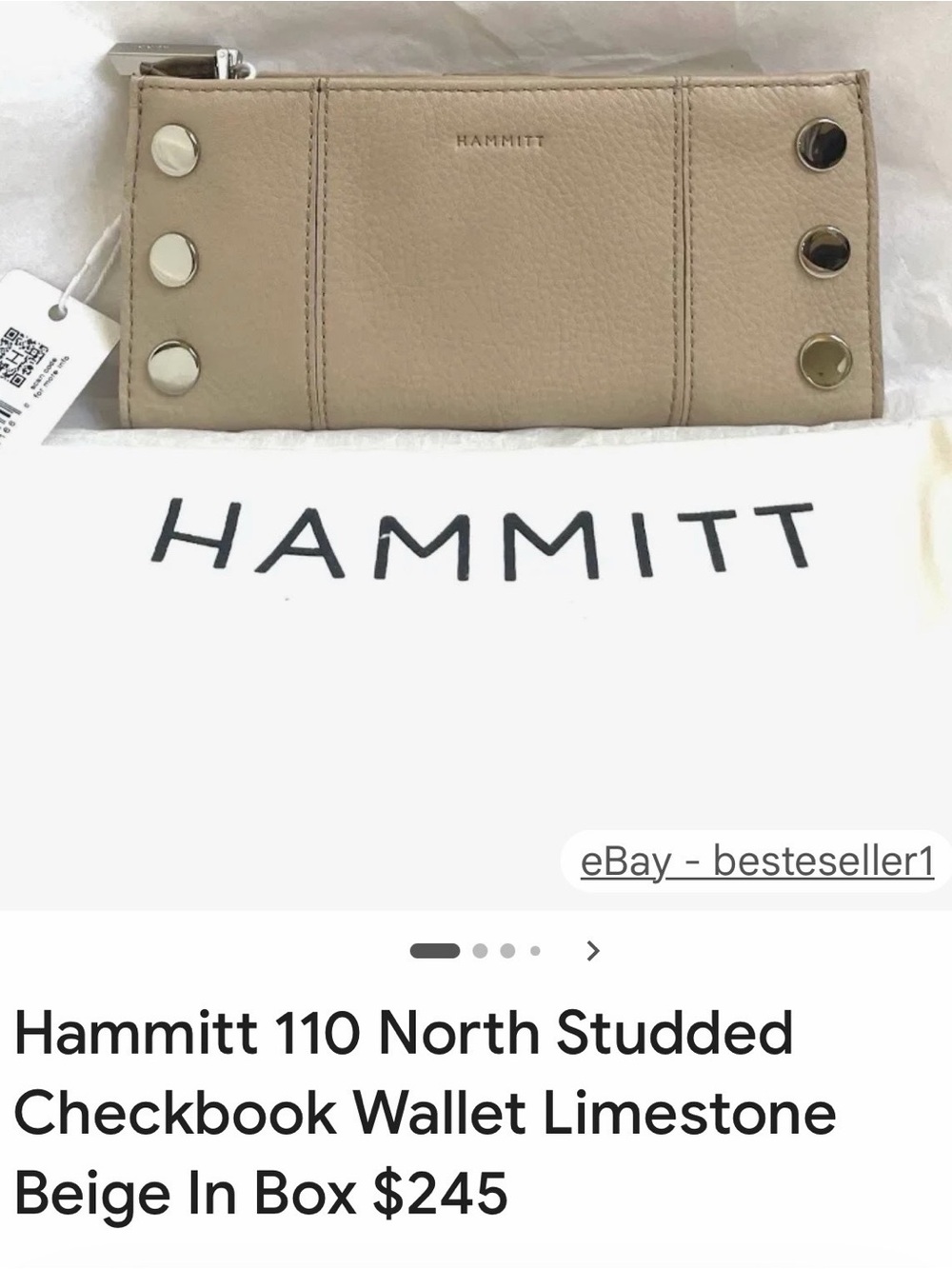Hammitt Limestone Beige Studded Zip Card & Checkbook Wallet.. Not in Box !